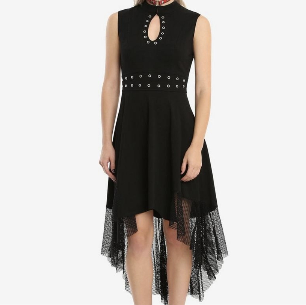 *SOLD* TRIPP NYC GothicBlack Hi Lo Mesh Eyelet Black Dress